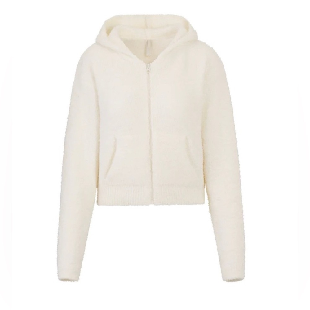 Skims Cozy Teddy Knit Bone‎ Zip-Up Hoodie XXS/XS